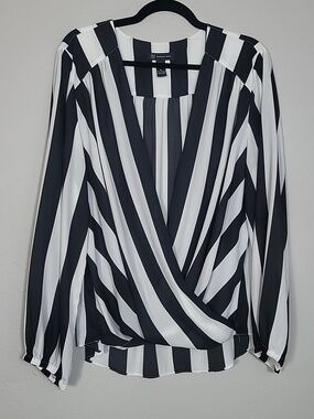 INC Sheer Striped Crossover Top Size XL Black White Y2K Whimsigoth Mall Goth